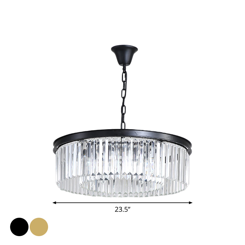 Minimalist Crystal Pendant Light Fixture - Black/Gold Round Design (4/12/16 Bulbs) for Restaurant Ceiling Chandelier