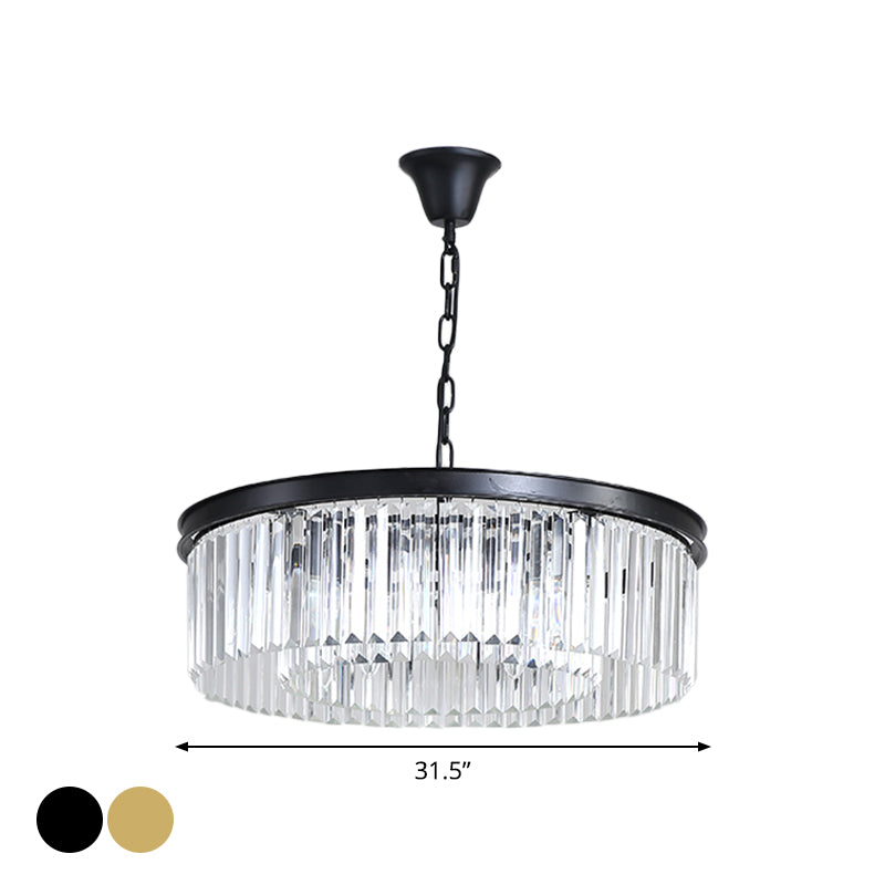 Minimalist Crystal Pendant Light Fixture - Black/Gold Round Design (4/12/16 Bulbs) for Restaurant Ceiling Chandelier