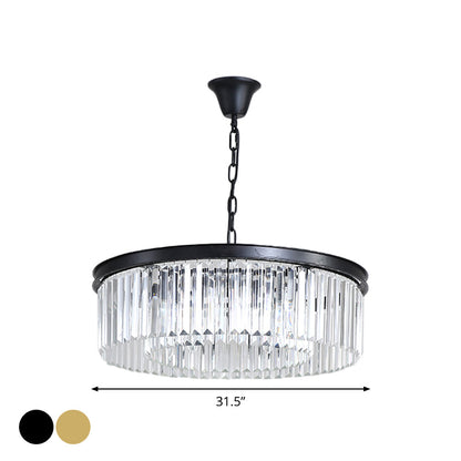 Minimalist Crystal Pendant Light Fixture - Black/Gold Round Design (4/12/16 Bulbs) for Restaurant Ceiling Chandelier