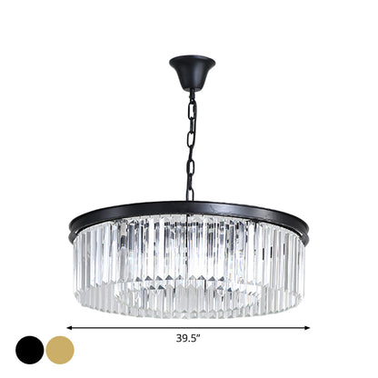Minimalist Crystal Pendant Light Fixture - Black/Gold Round Design (4/12/16 Bulbs) for Restaurant Ceiling Chandelier
