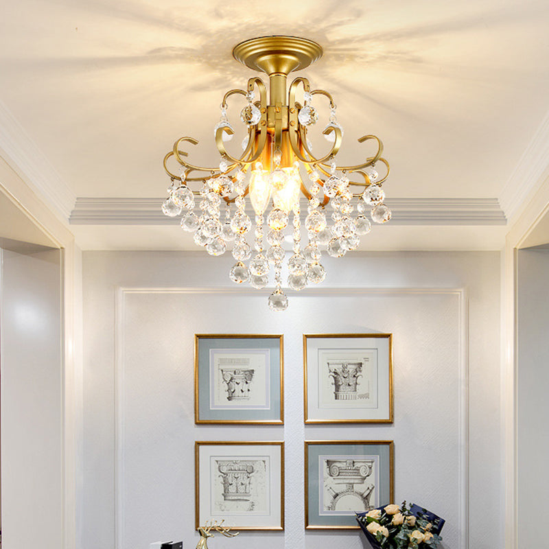 DecorBites™ DecorBites™ Farmhouse Bent Arm Frame Ceiling Light with Crystal Droplet - 3-Light Metal Semi Flush Mount