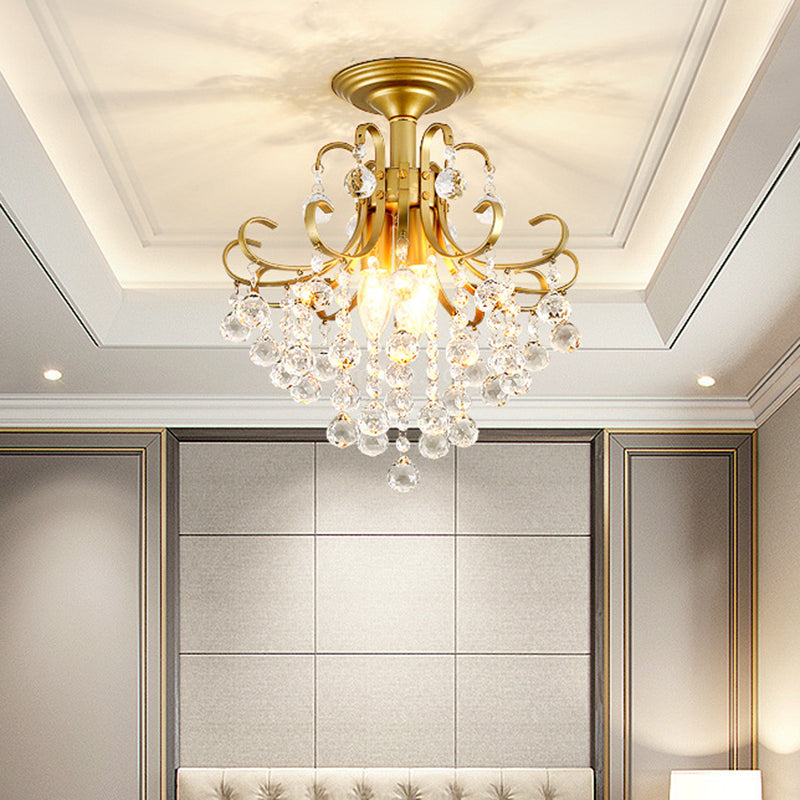 DecorBites™ DecorBites™ Farmhouse Bent Arm Frame Ceiling Light with Crystal Droplet - 3-Light Metal Semi Flush Mount