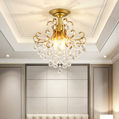 DecorBites™ DecorBites™ Farmhouse Bent Arm Frame Ceiling Light with Crystal Droplet - 3-Light Metal Semi Flush Mount