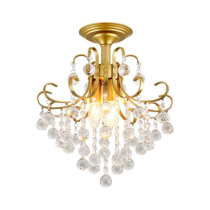 DecorBites™ DecorBites™ Farmhouse Bent Arm Frame Ceiling Light with Crystal Droplet - 3-Light Metal Semi Flush Mount