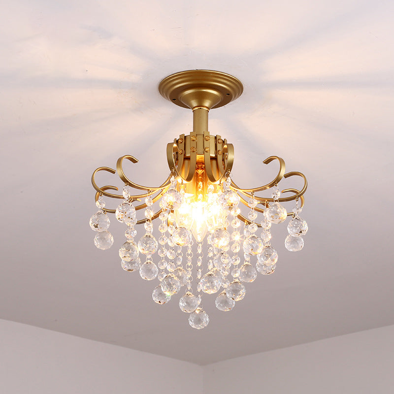 DecorBites™ DecorBites™ Farmhouse Bent Arm Frame Ceiling Light with Crystal Droplet - 3-Light Metal Semi Flush Mount