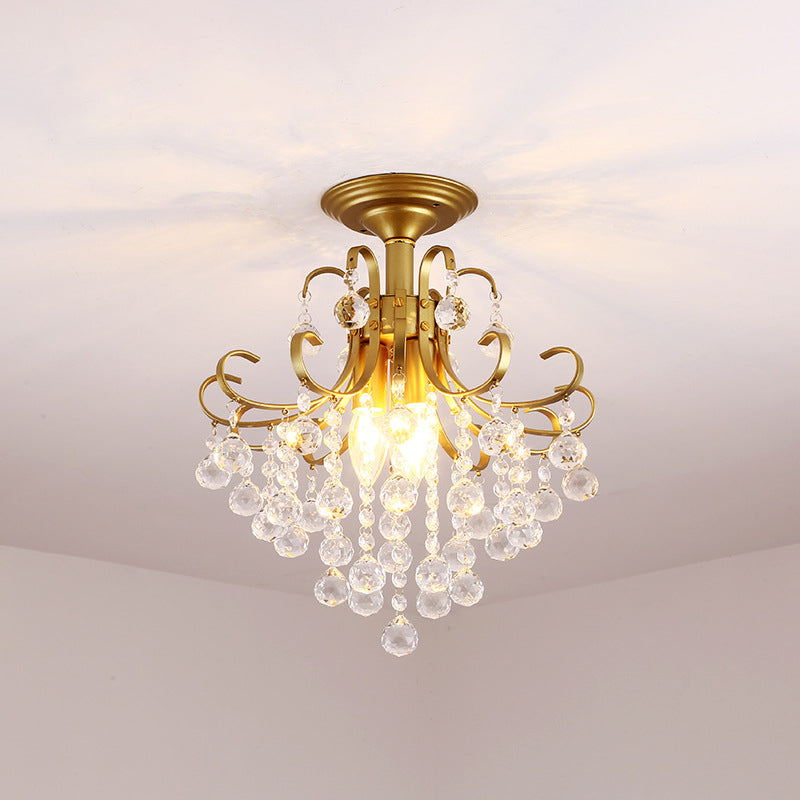 DecorBites™ DecorBites™ Farmhouse Bent Arm Frame Ceiling Light with Crystal Droplet - 3-Light Metal Semi Flush Mount