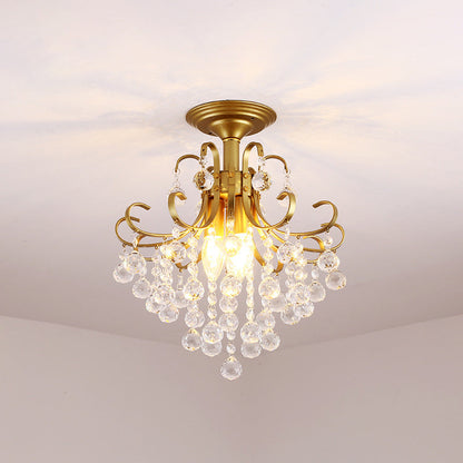 DecorBites™ DecorBites™ Farmhouse Bent Arm Frame Ceiling Light with Crystal Droplet - 3-Light Metal Semi Flush Mount