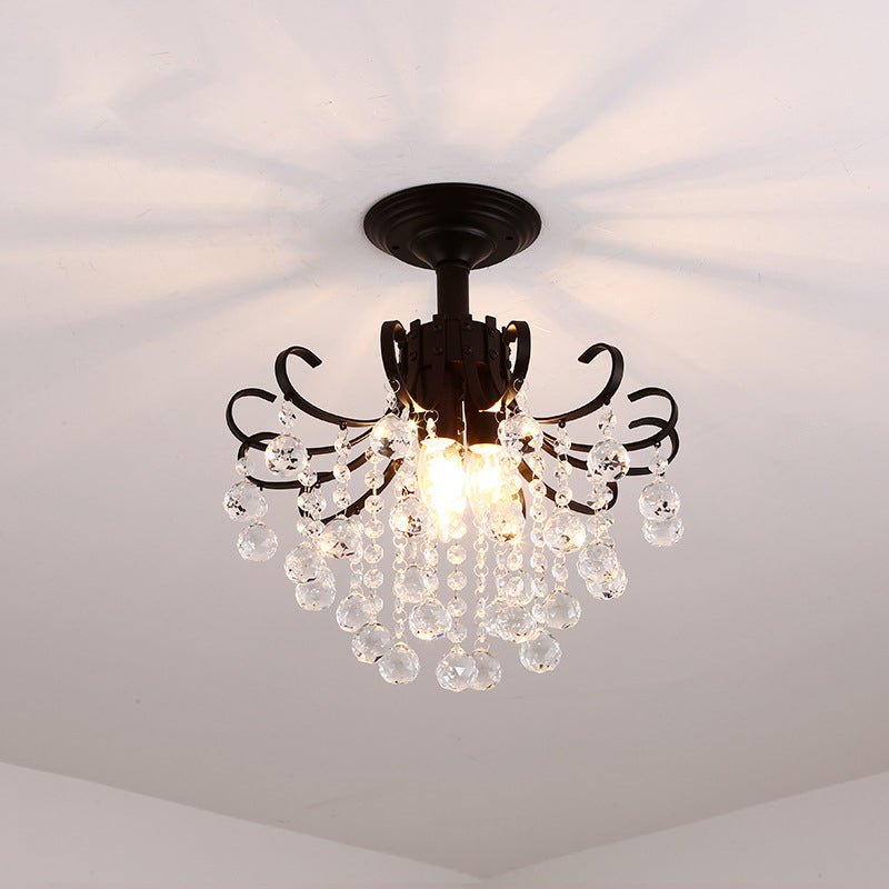 DecorBites™ DecorBites™ Farmhouse Bent Arm Frame Ceiling Light with Crystal Droplet - 3-Light Metal Semi Flush Mount