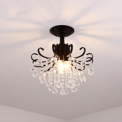 DecorBites™ DecorBites™ Farmhouse Bent Arm Frame Ceiling Light with Crystal Droplet - 3-Light Metal Semi Flush Mount