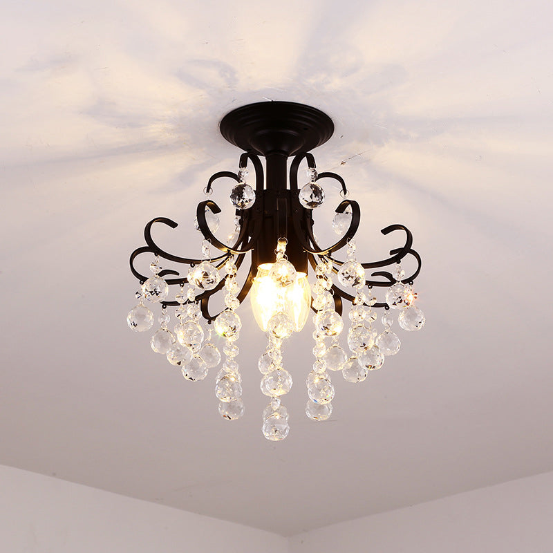 DecorBites™ DecorBites™ Farmhouse Bent Arm Frame Ceiling Light with Crystal Droplet - 3-Light Metal Semi Flush Mount