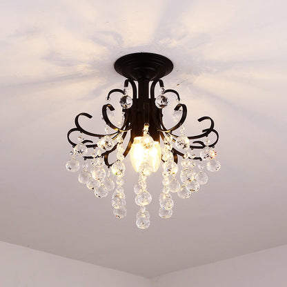 DecorBites™ DecorBites™ Farmhouse Bent Arm Frame Ceiling Light with Crystal Droplet - 3-Light Metal Semi Flush Mount