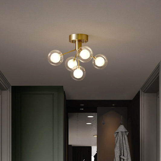 DecorBites™ DecorBites™ Modernist Dual Glass Molecular Semi-Flush Light with 5 Lights - Ideal for Corridors