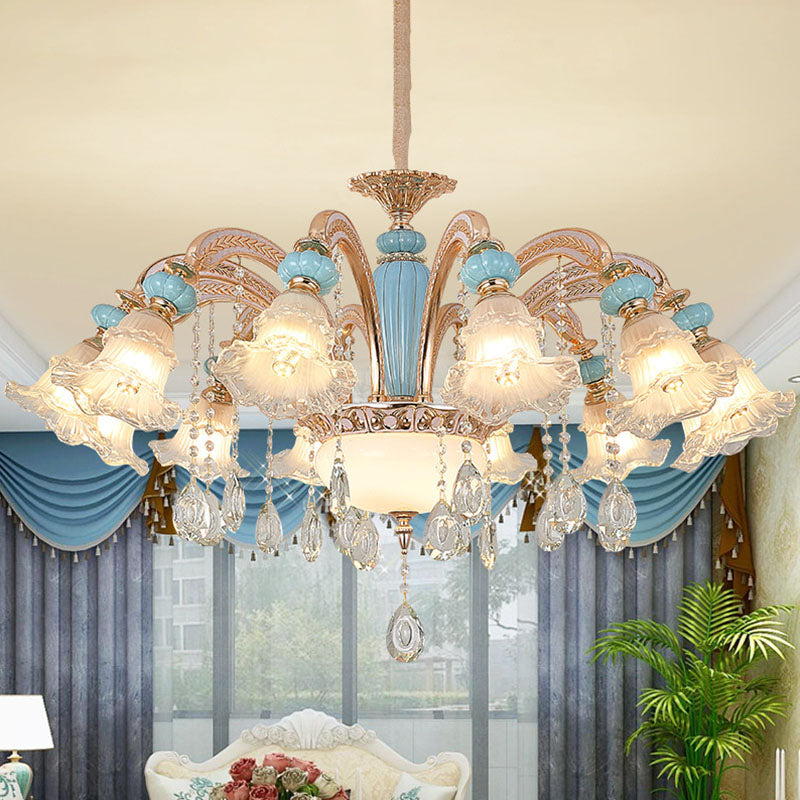 Nordic Flower Ceiling Lamp, Frosted Glass Gold Chandelier for Living Room