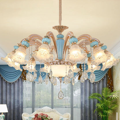 Nordic Flower Ceiling Lamp, Frosted Glass Gold Chandelier for Living Room