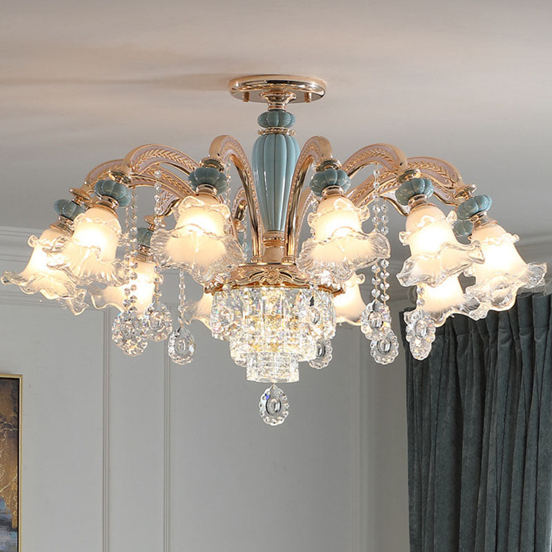 Nordic Flower Ceiling Lamp, Frosted Glass Gold Chandelier for Living Room