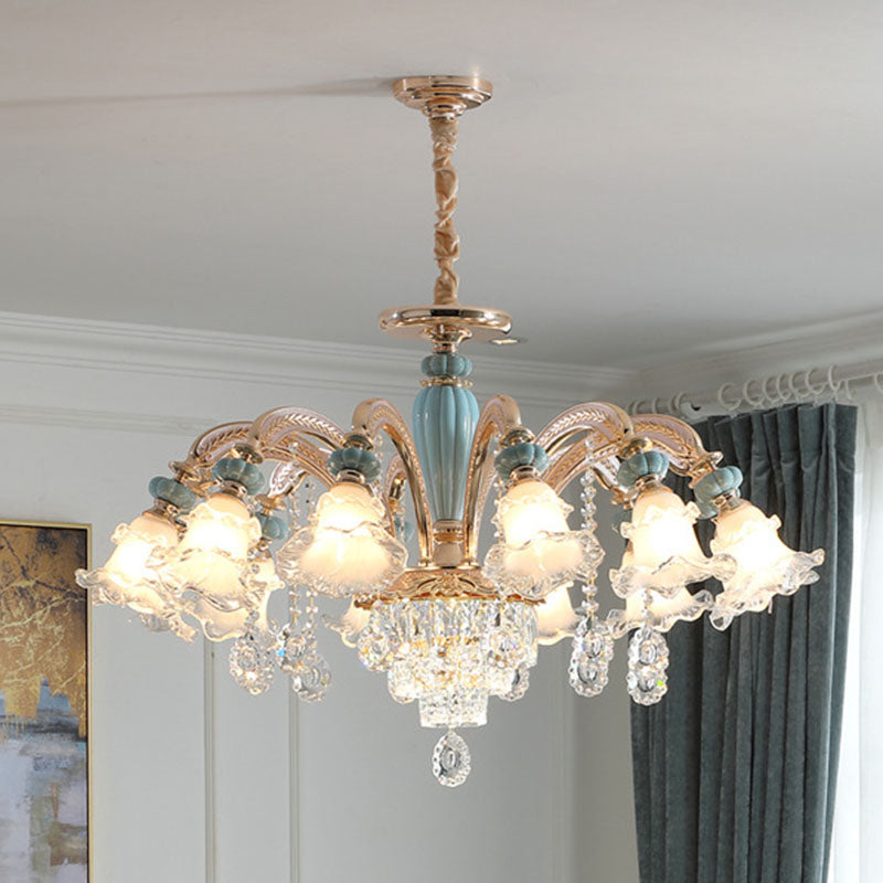 Nordic Flower Ceiling Lamp, Frosted Glass Gold Chandelier for Living Room