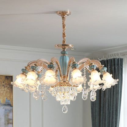 Nordic Flower Ceiling Lamp, Frosted Glass Gold Chandelier for Living Room