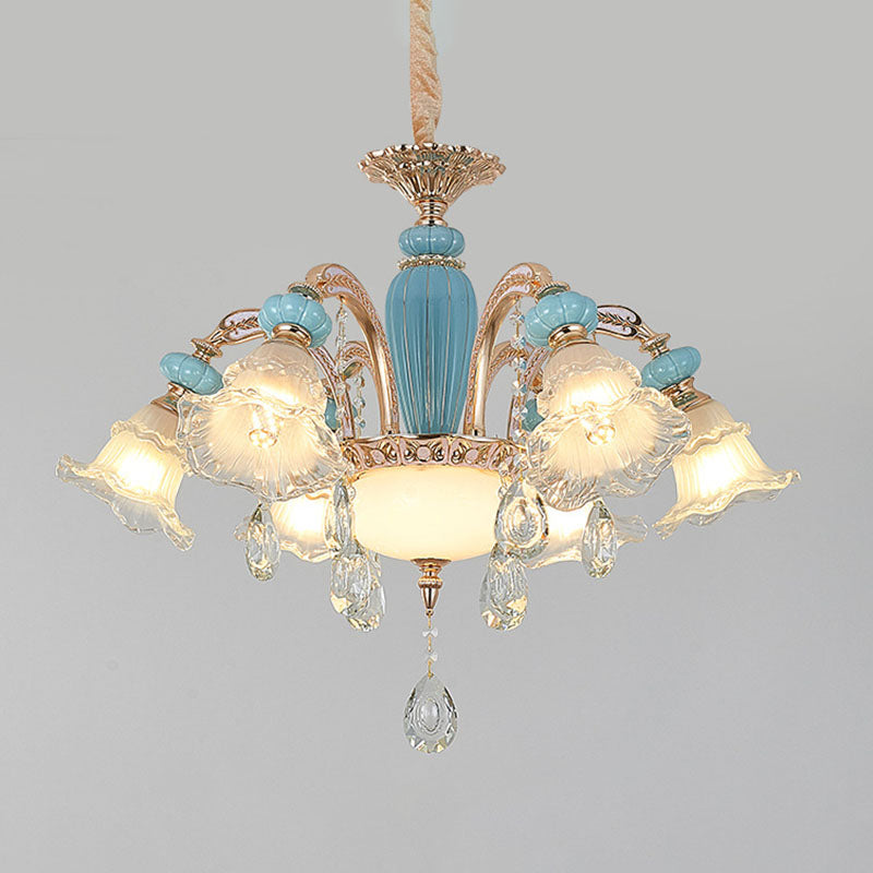 Nordic Flower Ceiling Lamp, Frosted Glass Gold Chandelier for Living Room