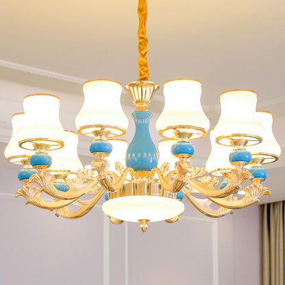 Lámpara de techo colgante contemporánea dorada curva con cristal opalino esmerilado - Elegante lámpara colgante de techo