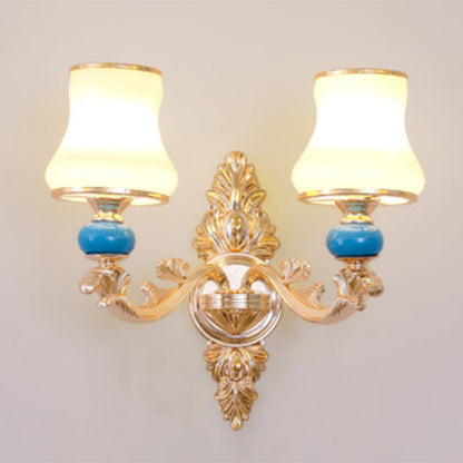 Lámpara de techo colgante contemporánea dorada curva con cristal opalino esmerilado - Elegante lámpara colgante de techo