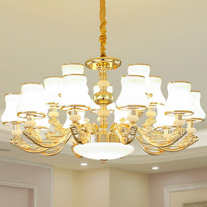 Modern Gold Opaline Glass Chandelier Light Fixture for Living Room