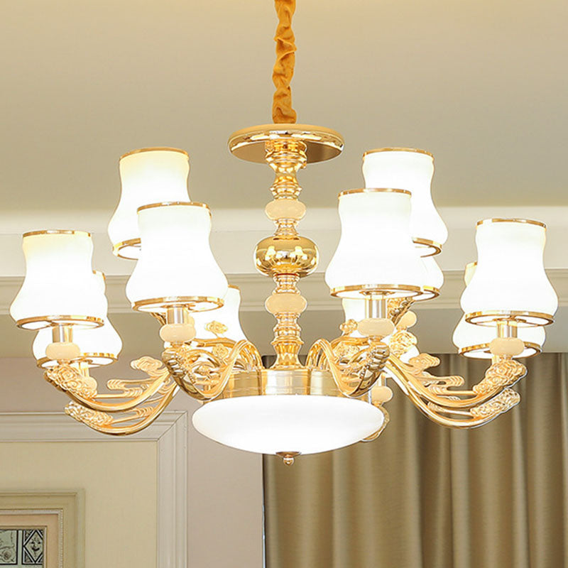 Modern Gold Opaline Glass Chandelier Light Fixture for Living Room