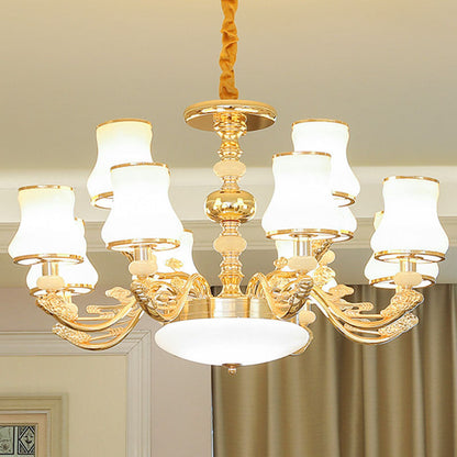 Modern Gold Opaline Glass Chandelier Light Fixture for Living Room