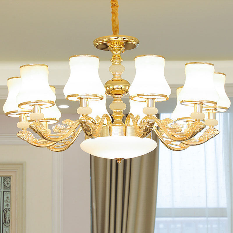 Modern Gold Opaline Glass Chandelier Light Fixture for Living Room