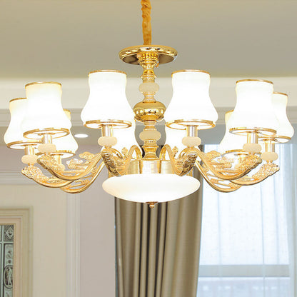 Modern Gold Opaline Glass Chandelier Light Fixture for Living Room