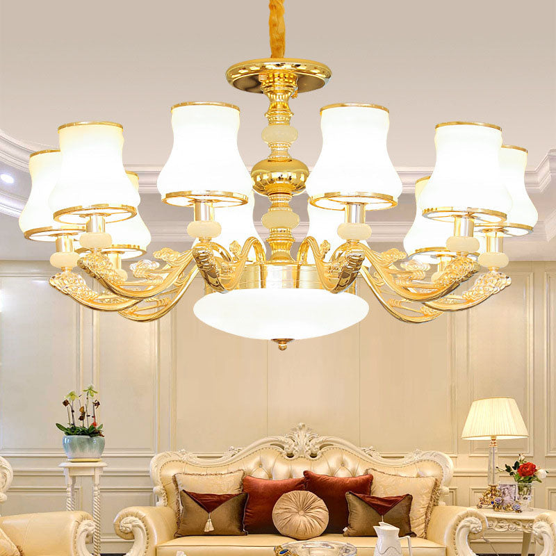 Modern Gold Opaline Glass Chandelier Light Fixture for Living Room