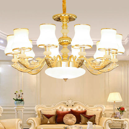 Modern Gold Opaline Glass Chandelier Light Fixture for Living Room