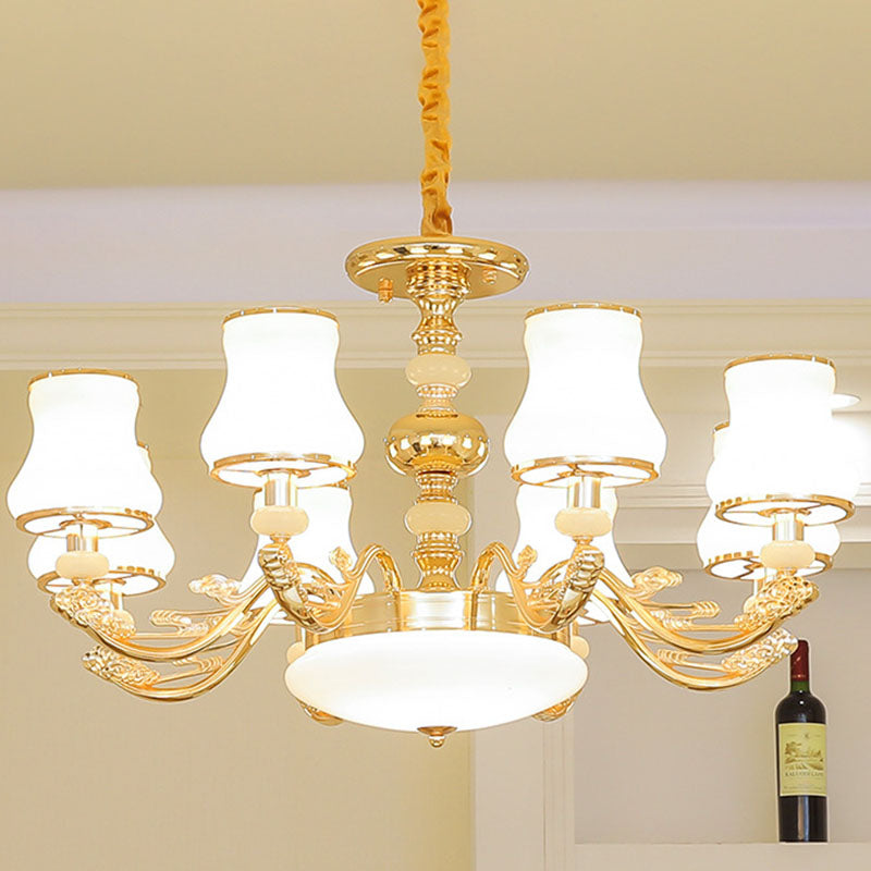 Modern Gold Opaline Glass Chandelier Light Fixture for Living Room