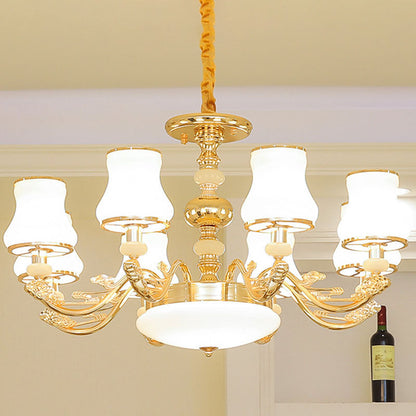 Modern Gold Opaline Glass Chandelier Light Fixture for Living Room