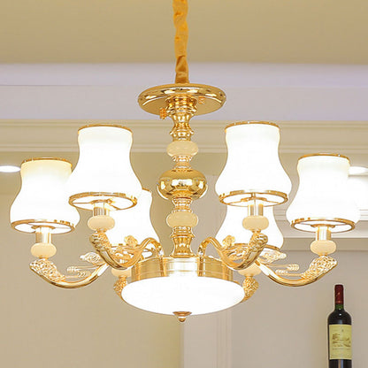 Modern Gold Opaline Glass Chandelier Light Fixture for Living Room