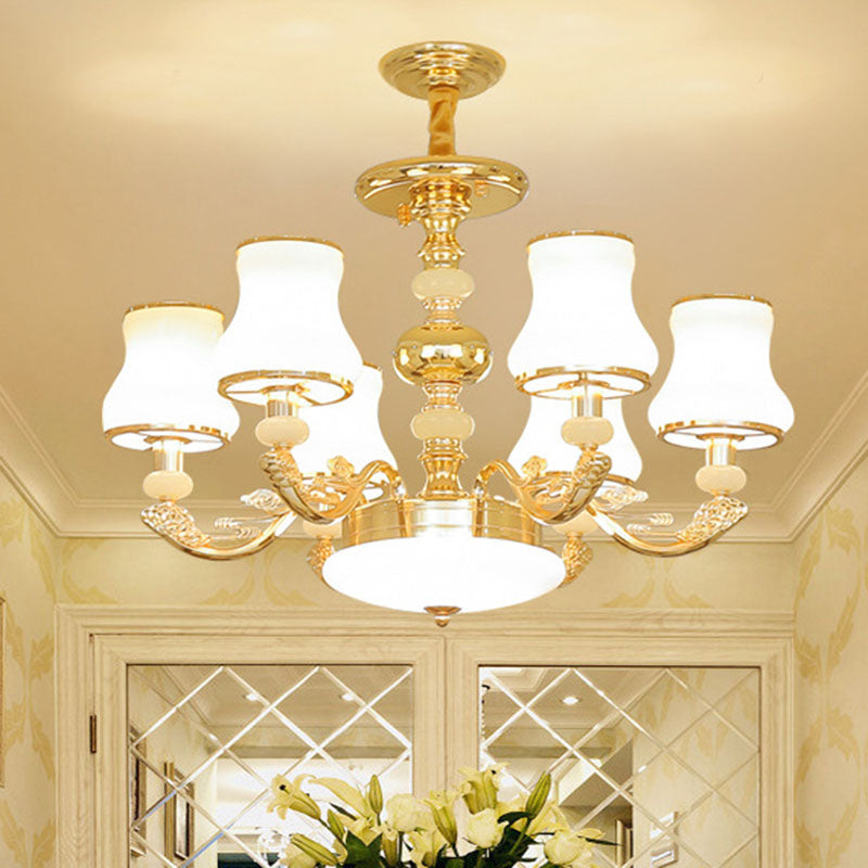Modern Gold Opaline Glass Chandelier Light Fixture for Living Room
