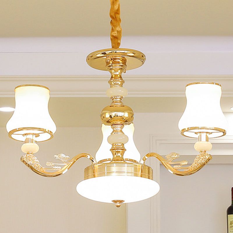 Modern Gold Opaline Glass Chandelier Light Fixture for Living Room