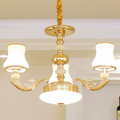 Modern Gold Opaline Glass Chandelier Light Fixture for Living Room