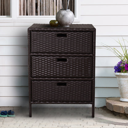 32  Poolside Rattan Wicker Patio Organizer Storage Cabinet With 3 Large Drawers  Weather Fighting Materials