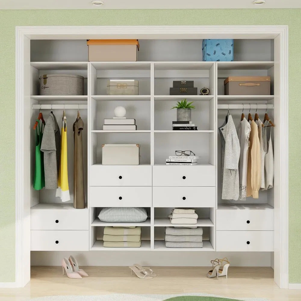 Closet Organizer System,Wall Mounted Closet Storage With  Drawers And Shelves Closet Storage For Bedroom,White