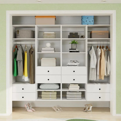 Closet Organizer System,Wall Mounted Closet Storage With  Drawers And Shelves Closet Storage For Bedroom,White