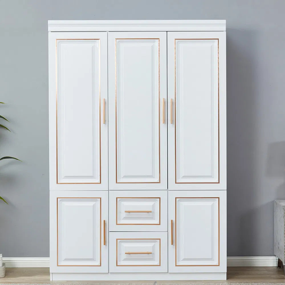 74" H Kleiderschrank mit 2 Türen Holz-Armoire Kleiderschränke Schrank Kleiderschrank Weißer Aufbewahrungsschrank Schlafzimmer-Armoires mit Kleiderstange 2 Schubladen -- 2 Pakete