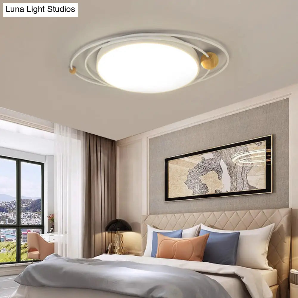 DecorBites™ 21"/26"/31" Dia Round Flush Mount Light – Nordic Metal Gray/White/Green LED Ceiling Light for Bedroom in Warm/White/Neutral