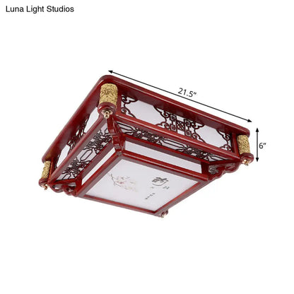 DecorBites™ DecorBites™ 21.5"/39" LED Rectangle Flush Mount Traditional Dark Red Wood Light Fixture for Living Room
