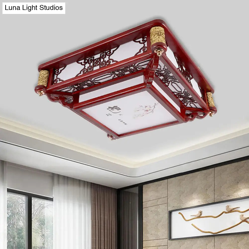 DecorBites™ DecorBites™ 21.5"/39" LED Rectangle Flush Mount Traditional Dark Red Wood Light Fixture for Living Room