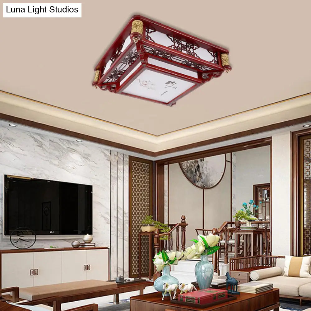 DecorBites™ DecorBites™ 21.5"/39" LED Rectangle Flush Mount Traditional Dark Red Wood Light Fixture for Living Room