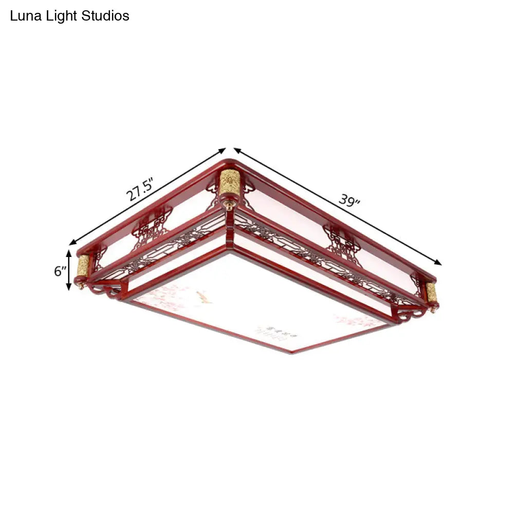 DecorBites™ DecorBites™ 21.5"/39" LED Rectangle Flush Mount Traditional Dark Red Wood Light Fixture for Living Room