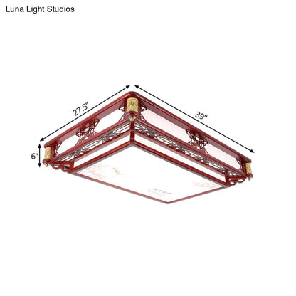 DecorBites™ DecorBites™ 21.5"/39" LED Rectangle Flush Mount Traditional Dark Red Wood Light Fixture for Living Room