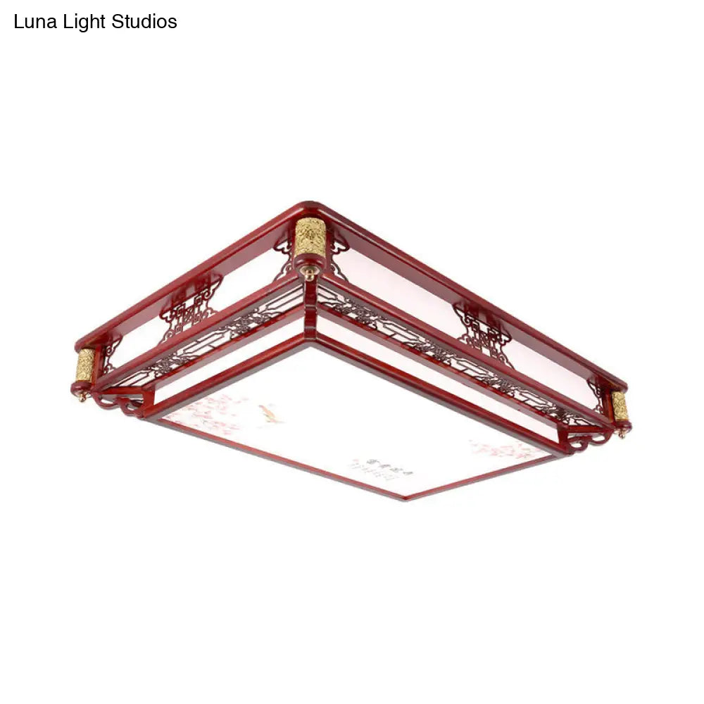DecorBites™ DecorBites™ 21.5"/39" LED Rectangle Flush Mount Traditional Dark Red Wood Light Fixture for Living Room