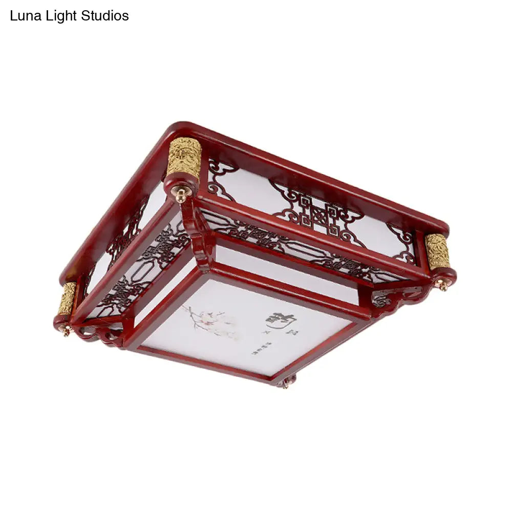 DecorBites™ DecorBites™ 21.5"/39" LED Rectangle Flush Mount Traditional Dark Red Wood Light Fixture for Living Room