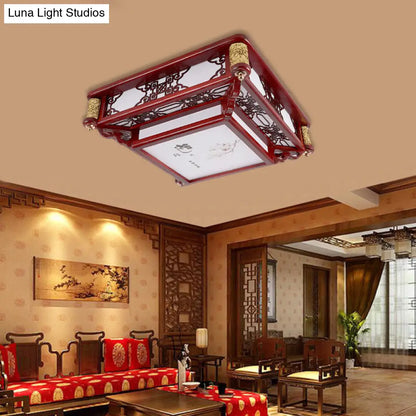 DecorBites™ DecorBites™ 21.5"/39" LED Rectangle Flush Mount Traditional Dark Red Wood Light Fixture for Living Room